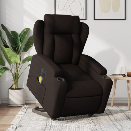 vidaXL Elektrischer Massagesessel mit Aufstehhilfe Dunkelbraun Stoff