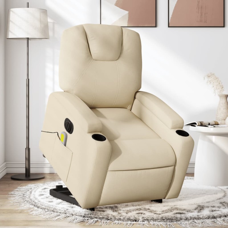 vidaXL Elektrischer Massagesessel mit Aufstehhilfe Creme Stoff vidaXL Elektrischer Massagesessel mit Aufstehhilfe Creme Stoff