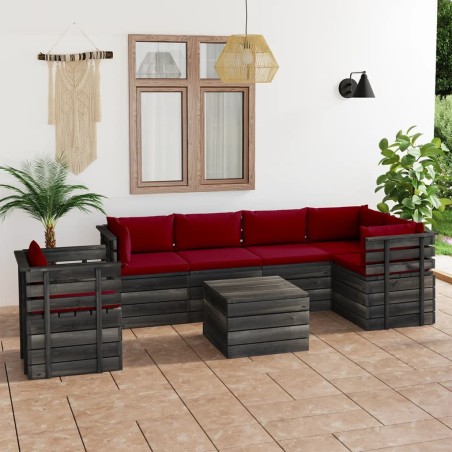 7-tlg. Garten-Sofagarnitur aus Paletten mit Kissen Kiefernholz