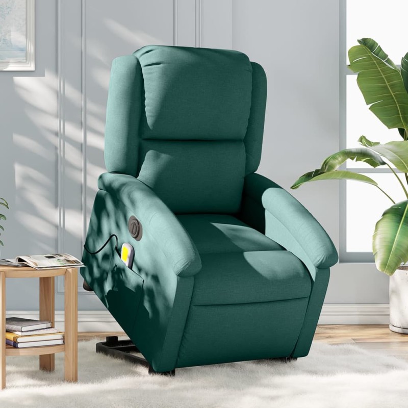 vidaXL Elektrischer Massagesessel mit Aufstehhilfe Dunkelgrün Stoff vidaXL Elektrischer Massagesessel mit Aufstehhilfe Dunkelgrün Stoff
