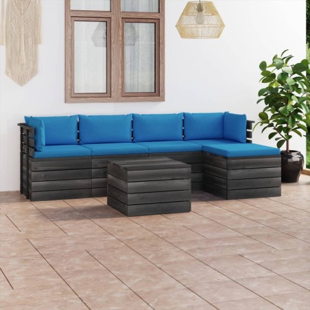 6-tlg. Garten-Sofagarnitur aus Paletten mit Kissen Kiefernholz
