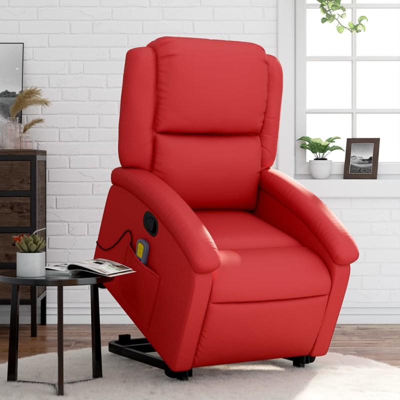 vidaXL Massagesessel mit Aufstehhilfe Rot Kunstleder vidaXL Massagesessel mit Aufstehhilfe Rot Kunstleder