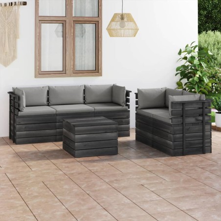 6-tlg. Garten-Sofagarnitur aus Paletten mit Kissen Kiefernholz