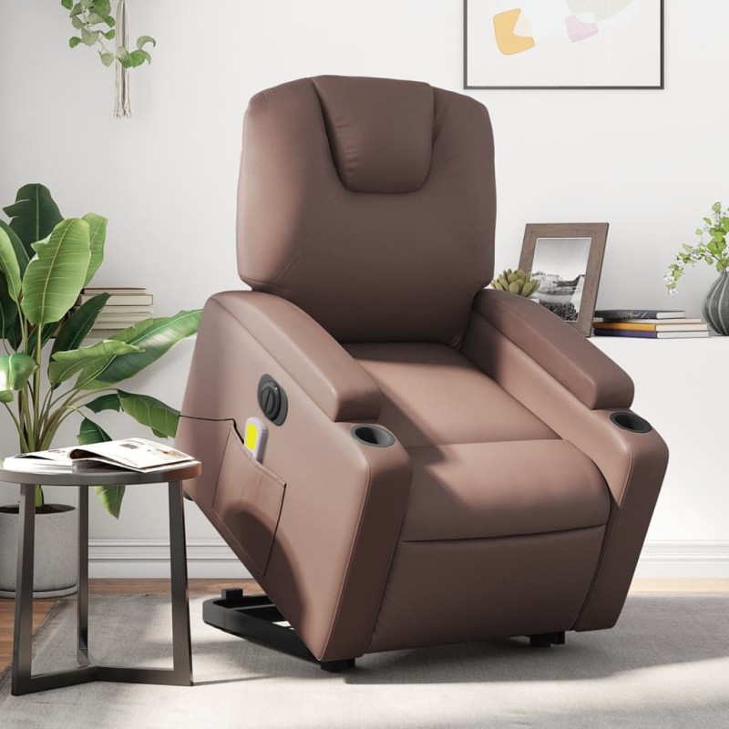 vidaXL Massagesessel mit Aufstehhilfe Elektrisch Braun Kunstleder vidaXL Massagesessel mit Aufstehhilfe Elektrisch Braun Kunstleder