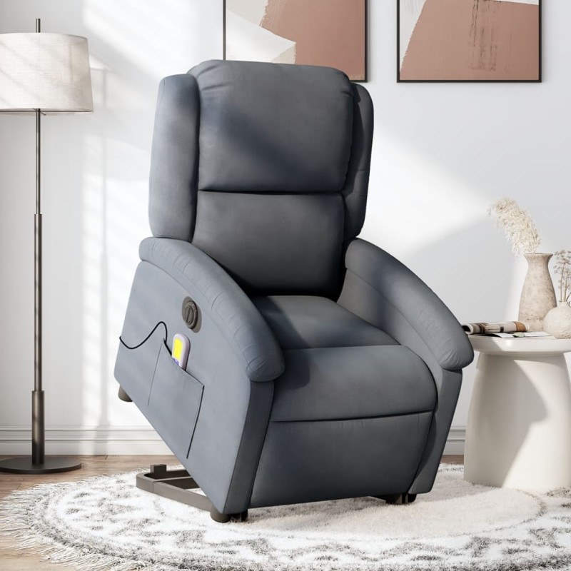 vidaXL Massagesessel mit Aufstehhilfe Elektrisch Dunkelgrau Samt vidaXL Massagesessel mit Aufstehhilfe Elektrisch Dunkelgrau Samt