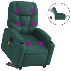 vidaXL Elektrischer Massagesessel mit Aufstehhilfe Dunkelgrün Stoff