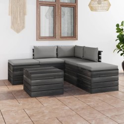 6-tlg. Garten-Sofagarnitur aus Paletten mit Kissen Kiefernholz