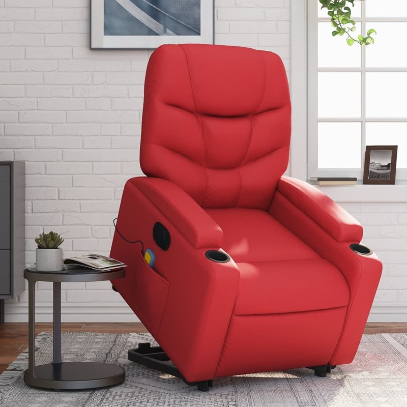vidaXL Massagesessel mit Aufstehhilfe Elektrisch Rot Kunstleder vidaXL Massagesessel mit Aufstehhilfe Elektrisch Rot Kunstleder
