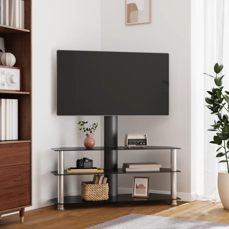 vidaXL TV-Eckregal mit 3 Ablagen für 32-70 Zoll Schwarz und Silbern vidaXL TV-Eckregal mit 3 Ablagen für 32-70 Zoll Schwarz und Silbern