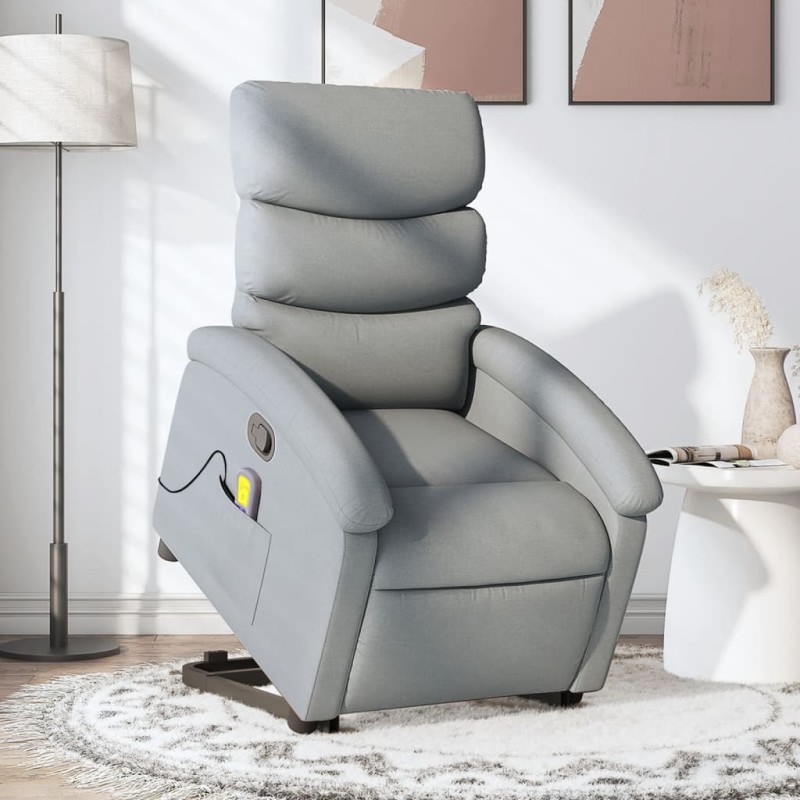 vidaXL Massagesessel mit Aufstehhilfe Hellgrau Stoff vidaXL Massagesessel mit Aufstehhilfe Hellgrau Stoff