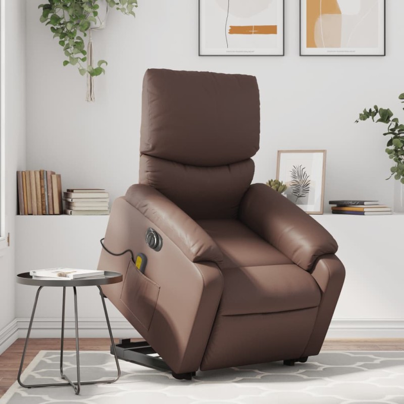 vidaXL Massagesessel mit Aufstehhilfe Elektrisch Braun Kunstleder vidaXL Massagesessel mit Aufstehhilfe Elektrisch Braun Kunstleder