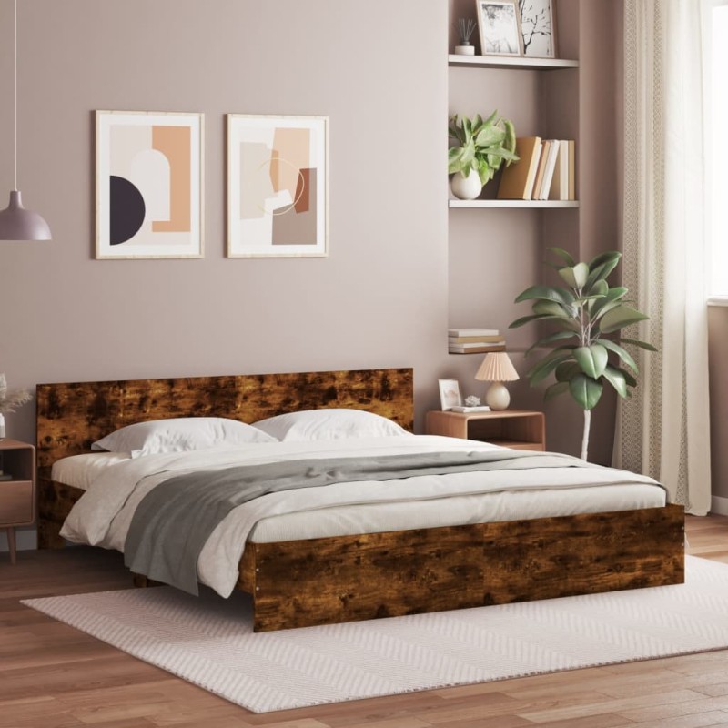vidaXL Bettgestell mit Kopfteil Räuchereiche 160x200 cm vidaXL Bettgestell mit Kopfteil Räuchereiche 160x200 cm