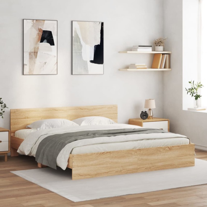 vidaXL Bettgestell mit Kopfteil Sonoma-Eiche 160x200 cm vidaXL Bettgestell mit Kopfteil Sonoma-Eiche 160x200 cm