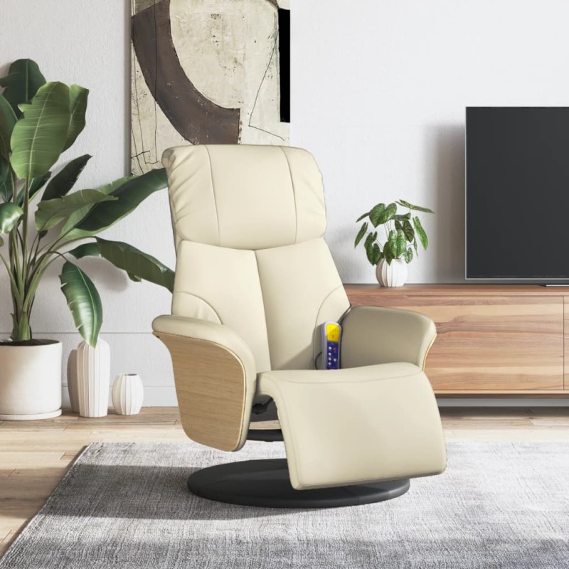 vidaXL Massagesessel mit Fußteil Creme Kunstleder vidaXL Massagesessel mit Fußteil Creme Kunstleder