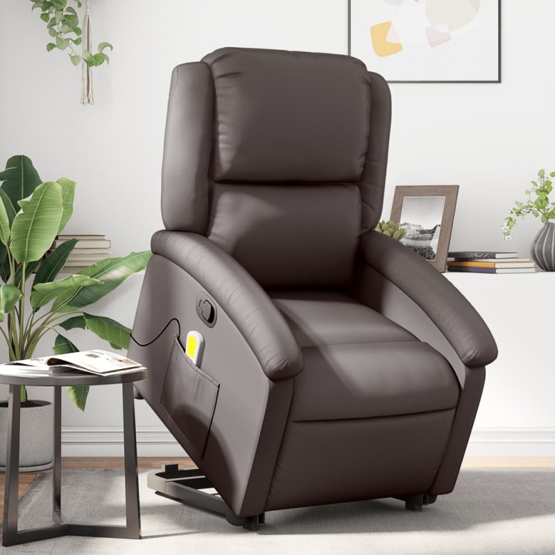 vidaXL Massagesessel mit Aufstehhilfe Dunkelbraun Echtleder vidaXL Massagesessel mit Aufstehhilfe Dunkelbraun Echtleder