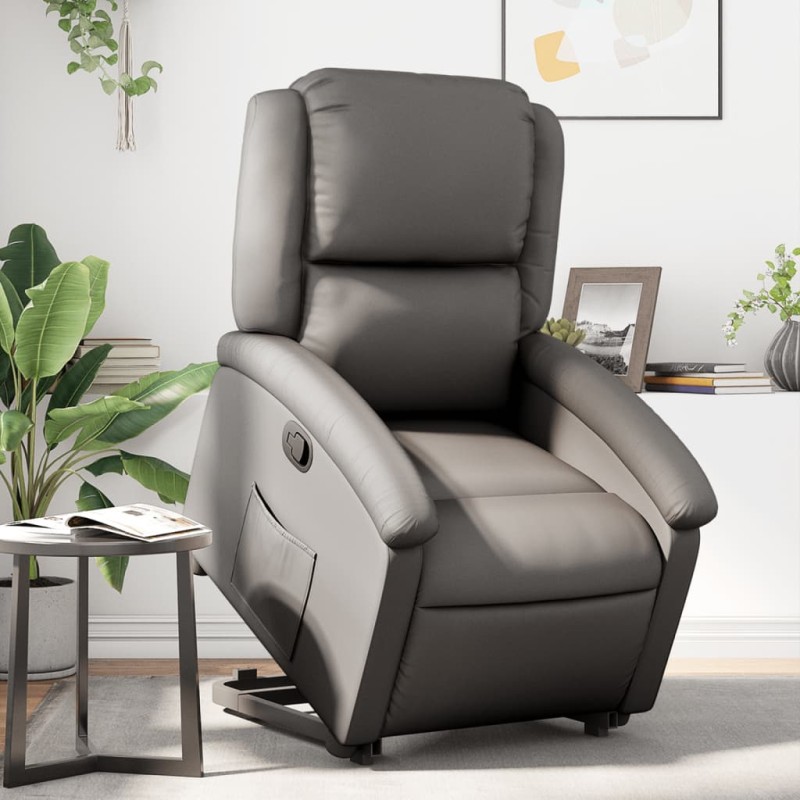 vidaXL Relaxsessel mit Aufstehhilfe Grau Echtleder vidaXL Relaxsessel mit Aufstehhilfe Grau Echtleder