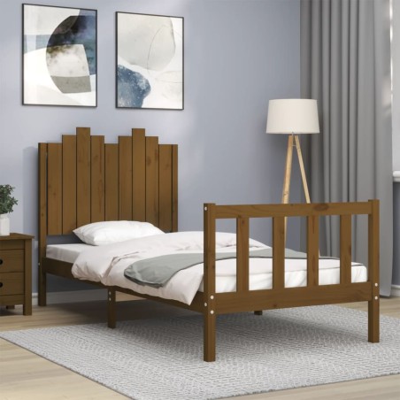 Bettrahmen mit Kopfteil Honigbraun 90x190 cm Massivholz