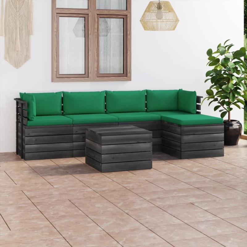 6-tlg. Garten-Sofagarnitur aus Paletten mit Kissen Kiefernholz 6-tlg. Garten-Sofagarnitur aus Paletten mit Kissen Kiefernholz