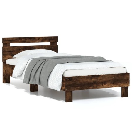 vidaXL Bettgestell mit Kopfteil Räuchereiche 90x200 cm Holzwerkstoff