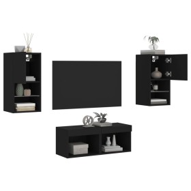 vidaXL 4-tlg. TV-Wohnwand mit LED-Leuchten Schwarz