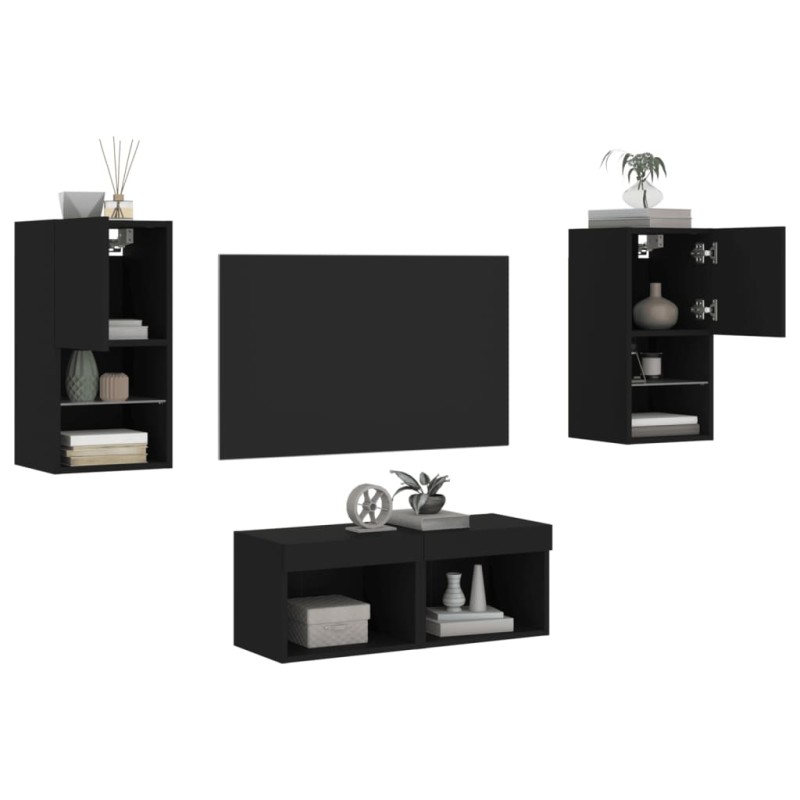 vidaXL 4-tlg. TV-Wohnwand mit LED-Leuchten Schwarz vidaXL 4-tlg. TV-Wohnwand mit LED-Leuchten Schwarz