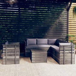 vidaXL 7-tlg. Garten-Sofagarnitur aus Paletten mit Kissen Kiefernholz