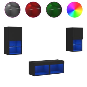vidaXL 4-tlg. TV-Wohnwand mit LED-Leuchten Schwarz
