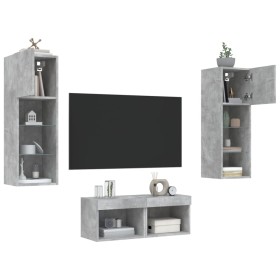vidaXL 4-tlg. TV-Wohnwand mit LED-Leuchten Betongrau