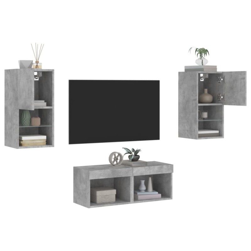 vidaXL 4-tlg. TV-Wohnwand mit LED-Leuchten Betongrau vidaXL 4-tlg. TV-Wohnwand mit LED-Leuchten Betongrau