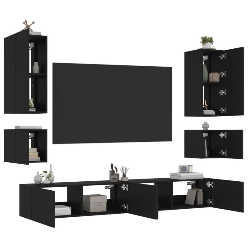 vidaXL 6-tlg. TV-Wohnwand mit LED-Leuchten Schwarz vidaXL 6-tlg. TV-Wohnwand mit LED-Leuchten Schwarz