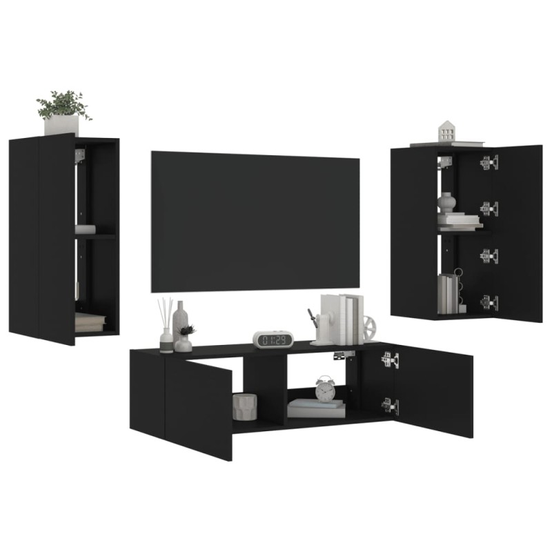 vidaXL 3-tlg. TV-Wohnwand mit LED-Leuchten Schwarz vidaXL 3-tlg. TV-Wohnwand mit LED-Leuchten Schwarz