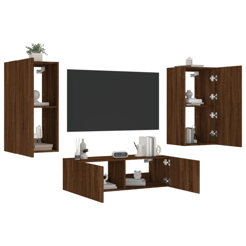 vidaXL 3-tlg. TV-Wohnwand mit LED-Leuchten Braun Eichen-Optik vidaXL 3-tlg. TV-Wohnwand mit LED-Leuchten Braun Eichen-Optik