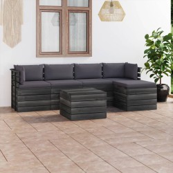 6-tlg. Garten-Sofagarnitur aus Paletten mit Kissen Kiefernholz