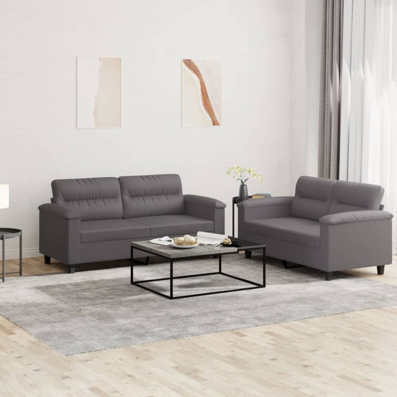 vidaXL 2-tlg. Sofagarnitur mit Kissen Grau Kunstleder vidaXL 2-tlg. Sofagarnitur mit Kissen Grau Kunstleder
