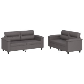 vidaXL 2-tlg. Sofagarnitur mit Kissen Grau Kunstleder
