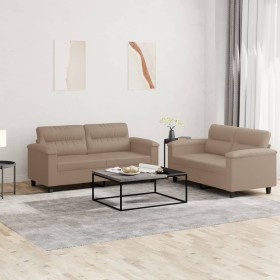 vidaXL 2-tlg. Sofagarnitur mit Kissen Cappuccino-Braun Kunstleder