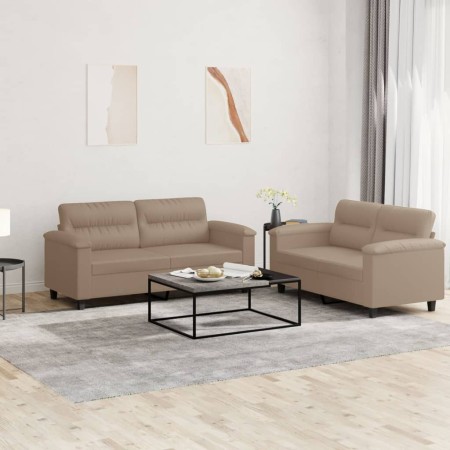vidaXL 2-tlg. Sofagarnitur mit Kissen Cappuccino-Braun Kunstleder