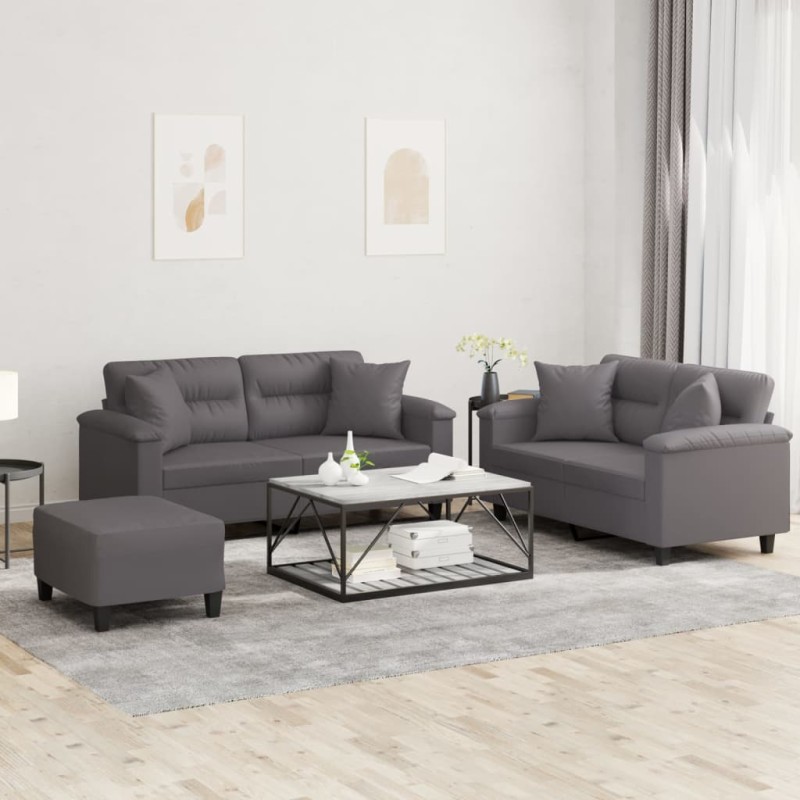 vidaXL 3-tlg. Sofagarnitur mit Kissen Grau Kunstleder vidaXL 3-tlg. Sofagarnitur mit Kissen Grau Kunstleder