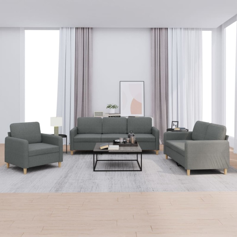 vidaXL 3-tlg. Sofagarnitur mit Kissen Dunkelgrau Stoff vidaXL 3-tlg. Sofagarnitur mit Kissen Dunkelgrau Stoff