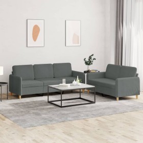 vidaXL 2-tlg. Sofagarnitur mit Kissen Dunkelgrau Stoff
