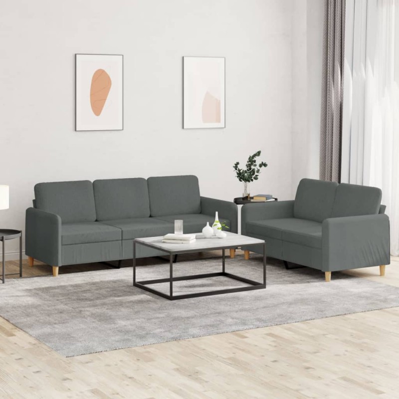 vidaXL 2-tlg. Sofagarnitur mit Kissen Dunkelgrau Stoff vidaXL 2-tlg. Sofagarnitur mit Kissen Dunkelgrau Stoff