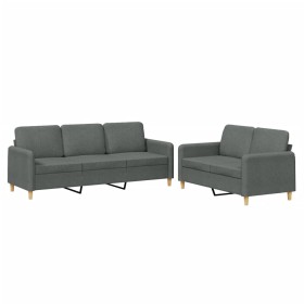 vidaXL 2-tlg. Sofagarnitur mit Kissen Dunkelgrau Stoff