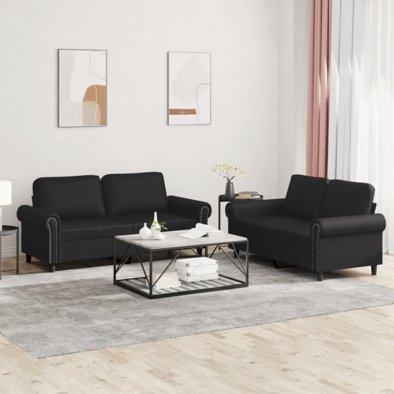 vidaXL 2-tlg. Sofagarnitur mit Kissen Schwarz Kunstleder vidaXL 2-tlg. Sofagarnitur mit Kissen Schwarz Kunstleder
