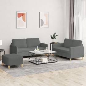 vidaXL 3-tlg. Sofagarnitur mit Kissen Dunkelgrau Stoff
