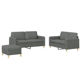 vidaXL 3-tlg. Sofagarnitur mit Kissen Dunkelgrau Stoff