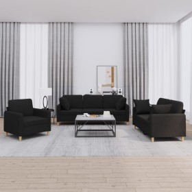 vidaXL 3-tlg. Sofagarnitur mit Kissen Schwarz Stoff