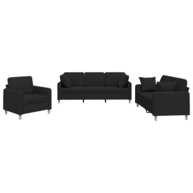 vidaXL 3-tlg. Sofagarnitur mit Kissen Schwarz Stoff