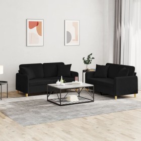 vidaXL 2-tlg. Sofagarnitur mit Kissen Schwarz Stoff
