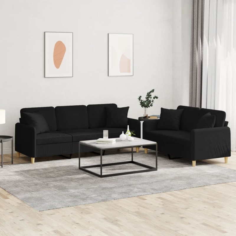vidaXL 2-tlg. Sofagarnitur mit Kissen Schwarz Stoff vidaXL 2-tlg. Sofagarnitur mit Kissen Schwarz Stoff