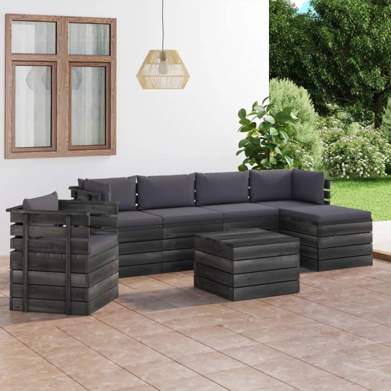 7-tlg. Garten-Sofagarnitur aus Paletten mit Kissen Kiefernholz 7-tlg. Garten-Sofagarnitur aus Paletten mit Kissen Kiefernholz
